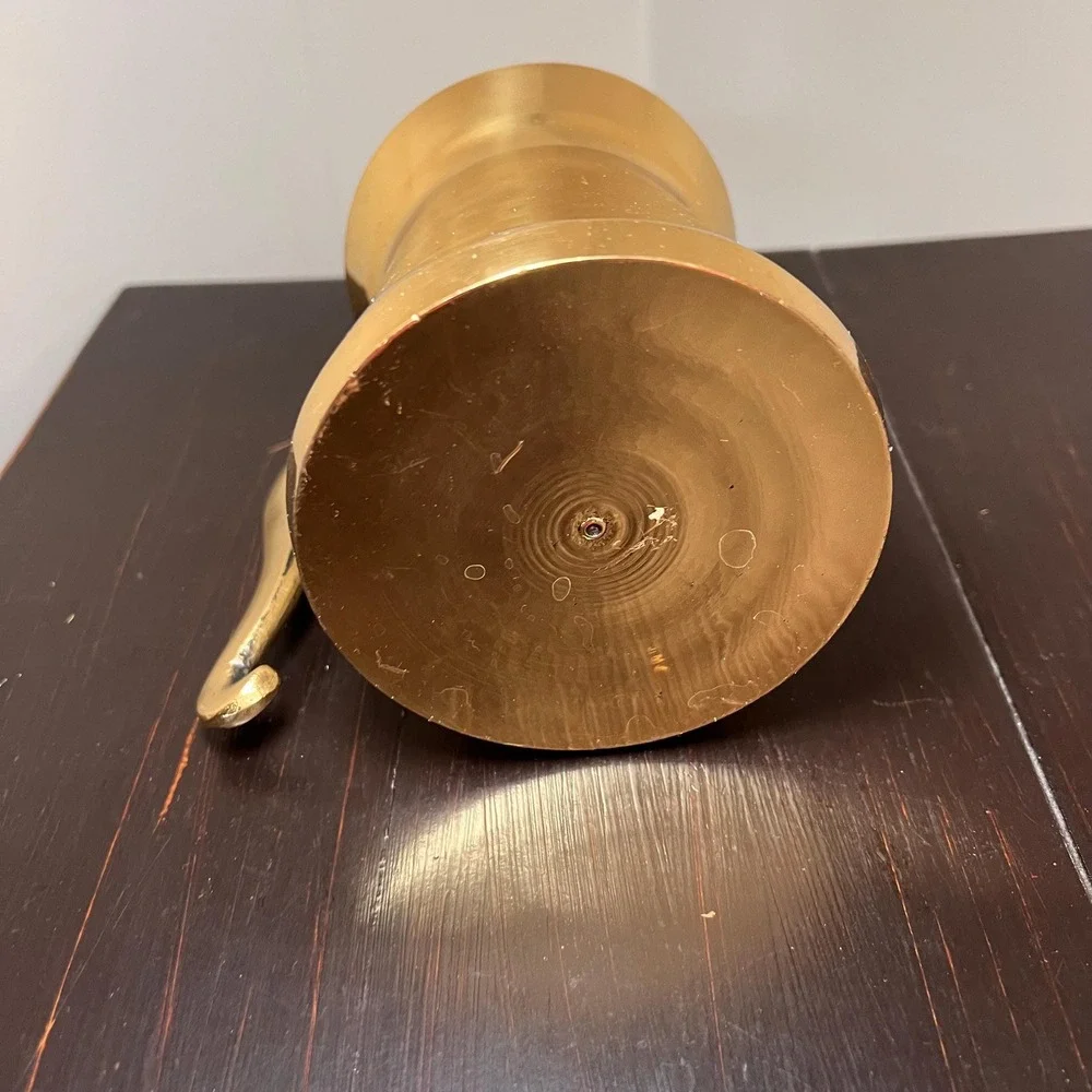 Vintage Brass Tankard Mug Polished Brass Stein Sculptural Handle Mid Century Bar